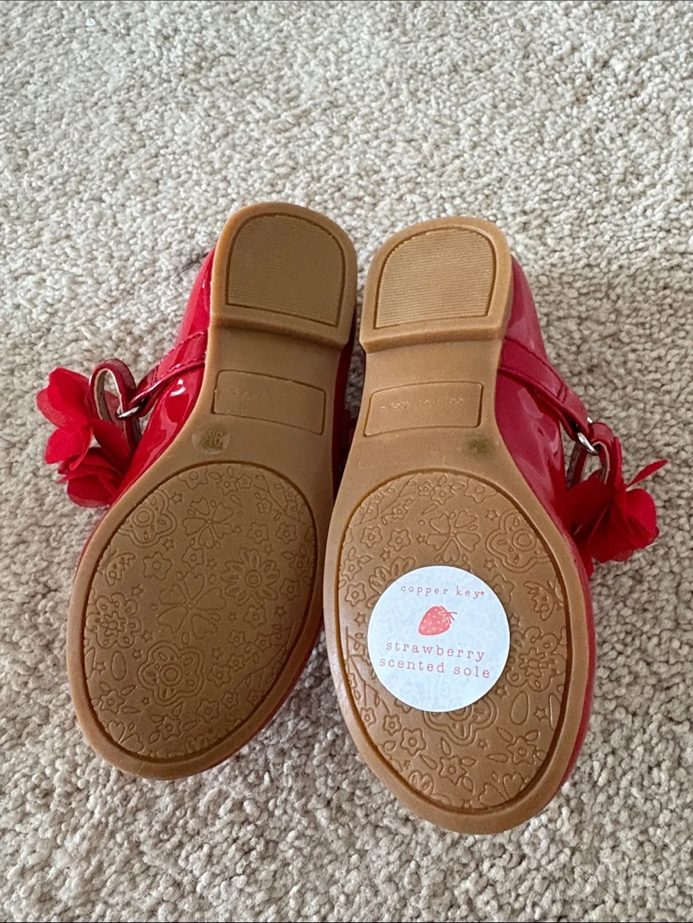 Copper Key Girls Red Patent Flower Strap Dress Shoes